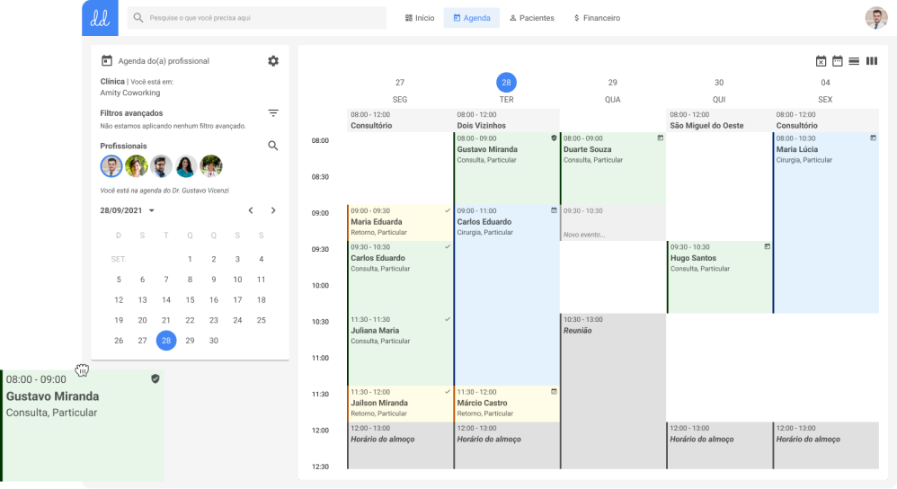 Imagem representando o software mostrando a agenda.